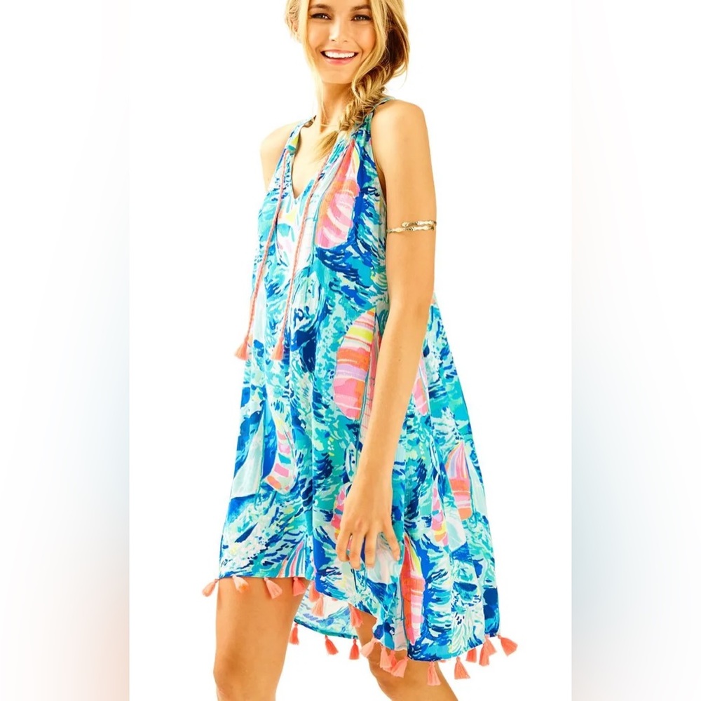 Lilly Pulitzer Roxi Dress, Hey Bay Bay, Sparkling Blue, Medium